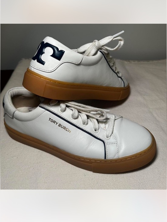 Tory Burch Shoes - Tory Burch Olive Gum Sole Court
Sneaker Nappa Leather - Snow White/ Royal Navy